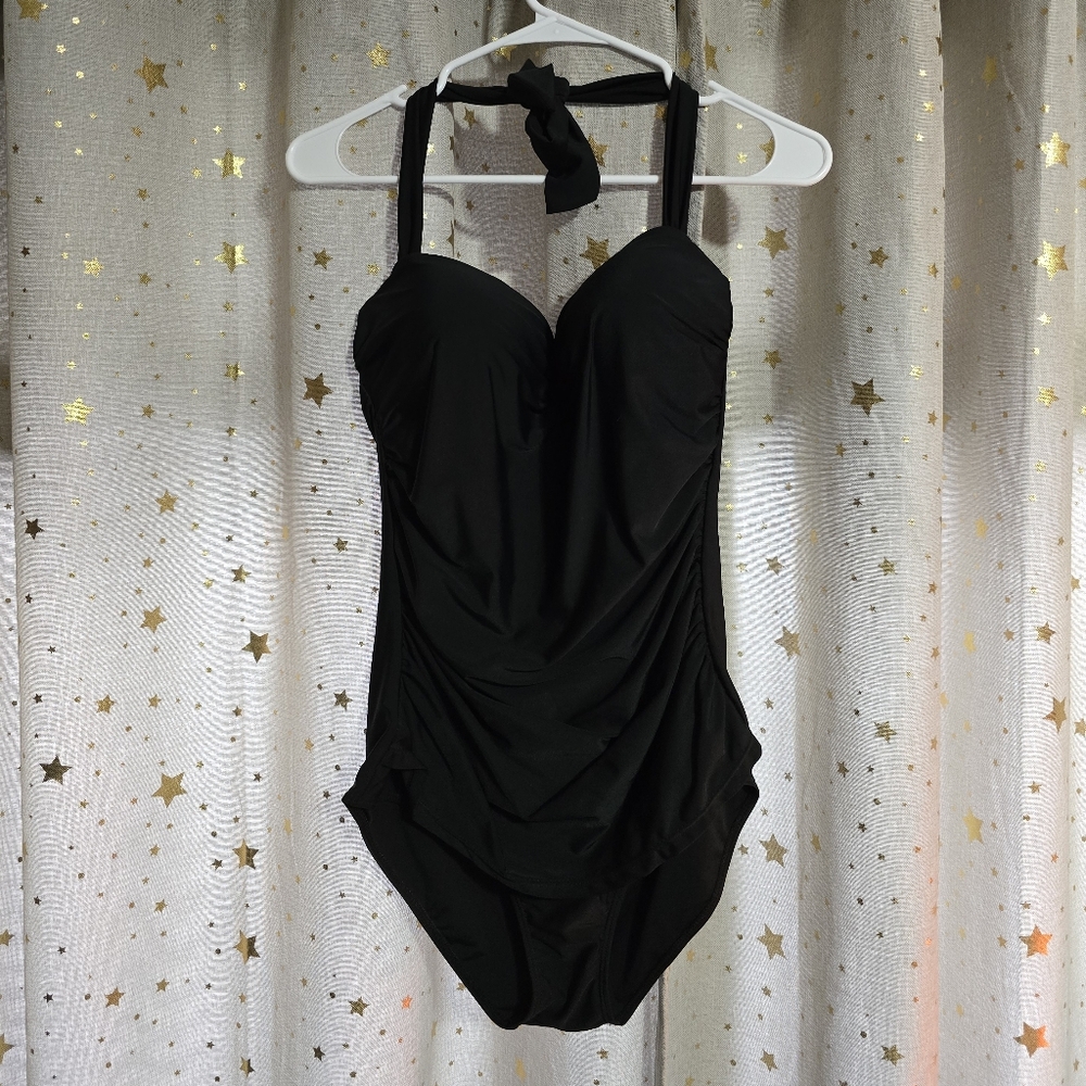 COCOSHIP Black Women's One Piece Haltertop Neck Swimsuit NWOT